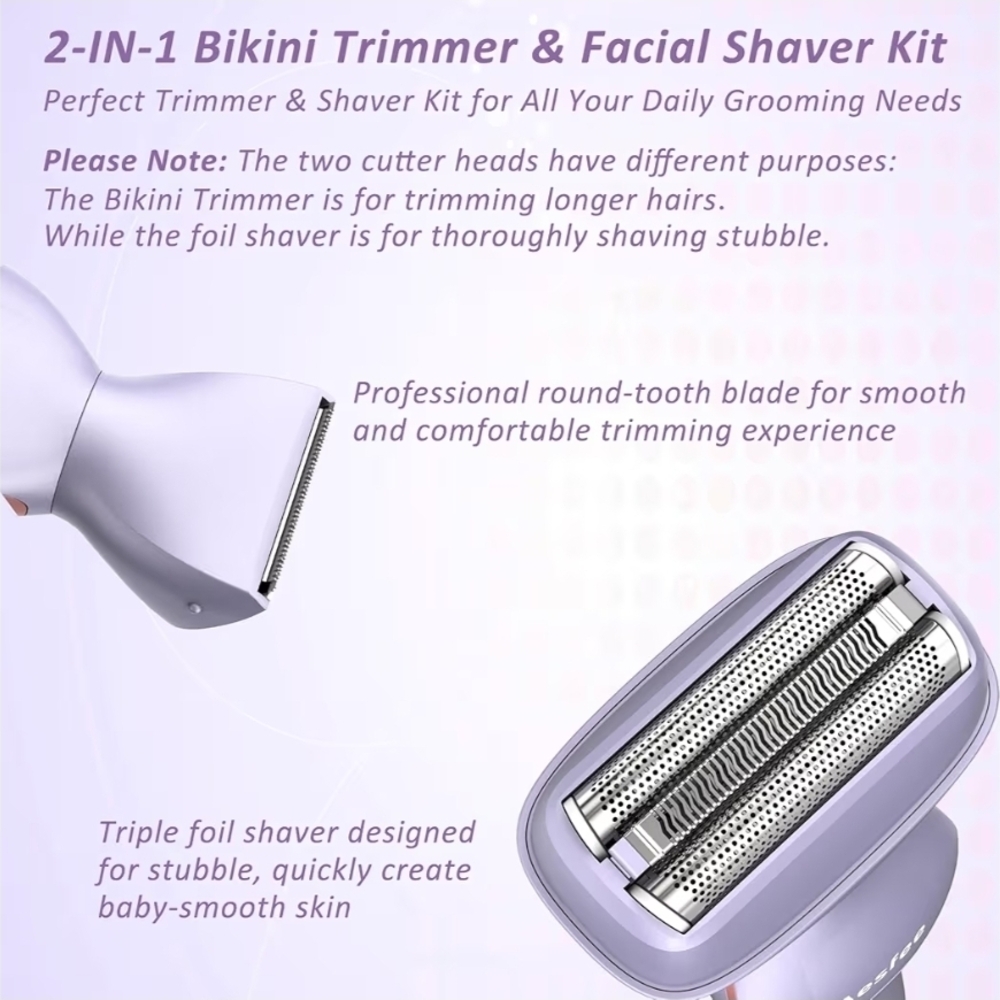 Aesfee 2-in-1 Electric Shaver for Women Bikini Trimmer Facial Razor Rechargeable - Picture 2 of 9